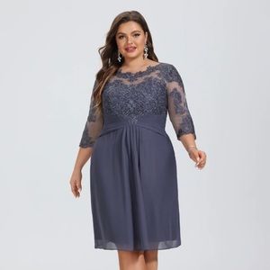 Sheath/Column Scoop Knee-Length Chiffon Lace Cocktail Dress, Stormy; Sz 16W